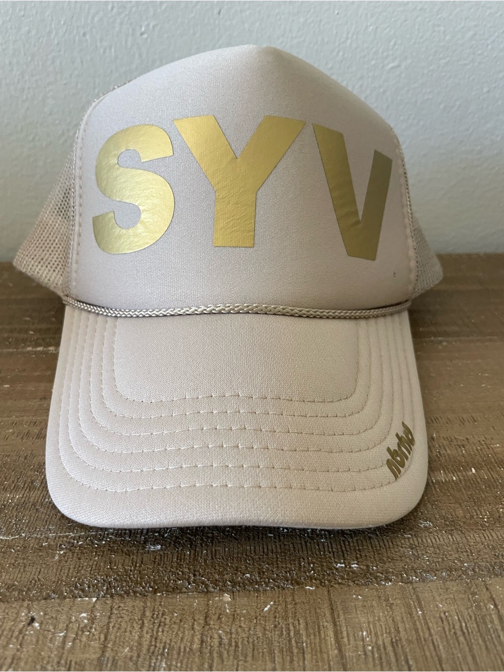 SYV Trucker Hat in Cream with Gold Print #neighborhood #SYV #San Ynez valley